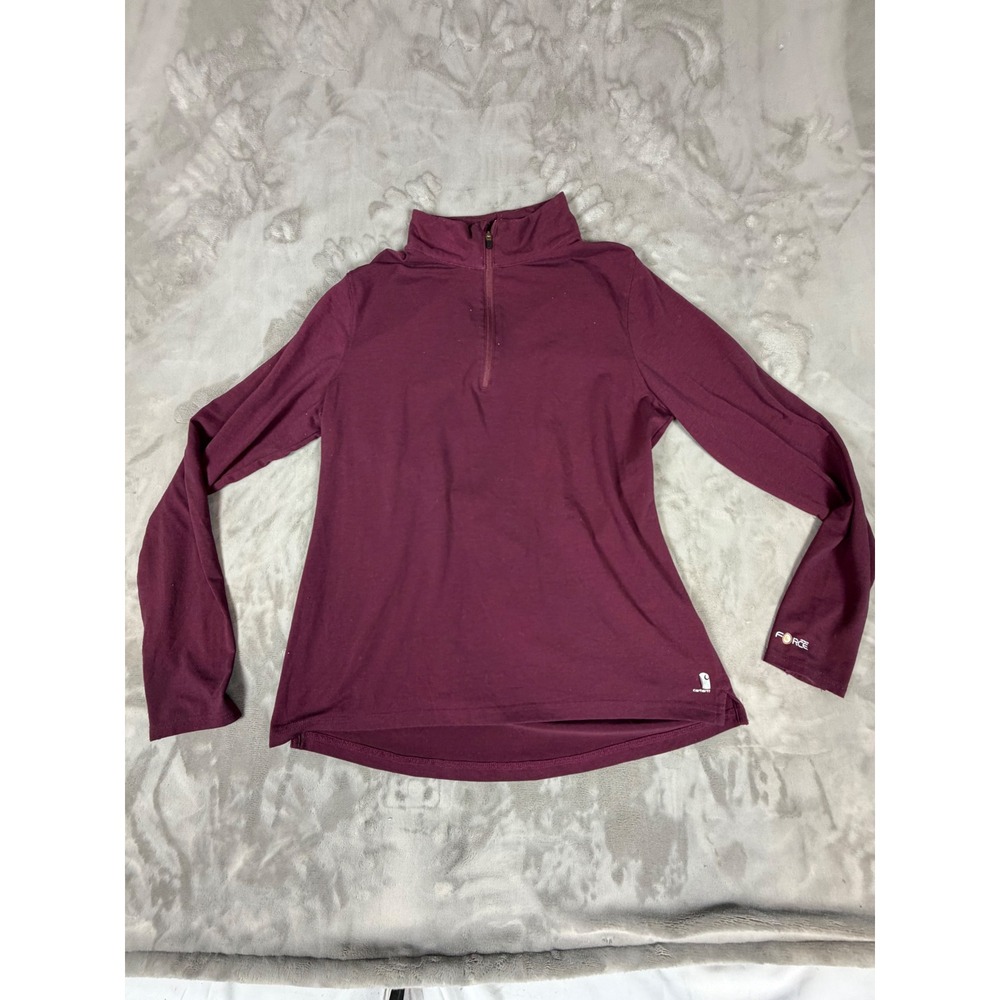 Carhartt Force Womens Quarter Zip Pullover Long Sleeve Shirt Burgundy Heather